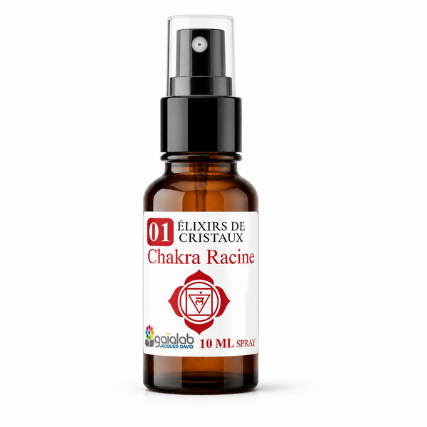 Flacon d'élixir de cristaux Chakra Racine - Élixirs de Fleurs