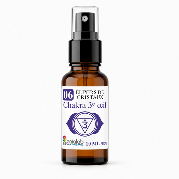 Flacon d'élixir de cristaux Chakra du 3ème Œil - Élixirs de Fleurs