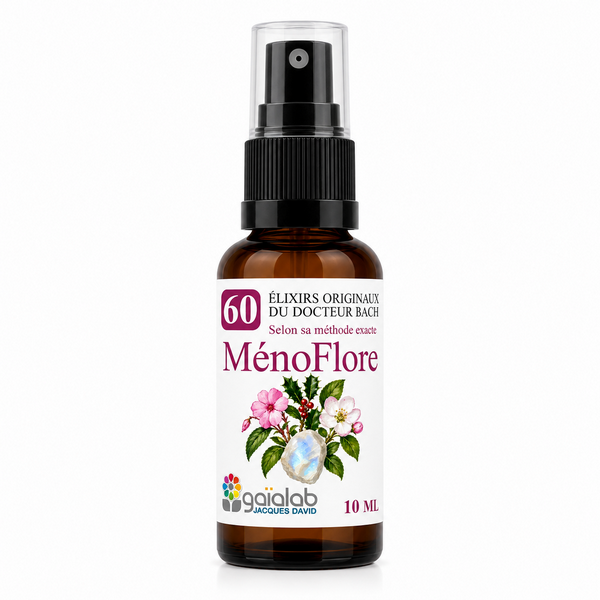 Flacon de l'élixir floral spray "MénoFlore" - Élixirs de Fleurs