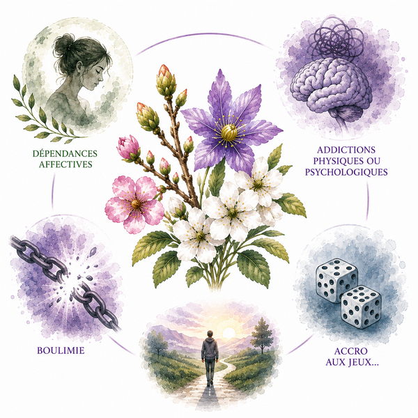 Présentation de l'élixir floral compte goutte "Addictions" - Élixirs de Fleurs