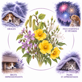 Présentation de l'élixir floral "Frayeur" pour chien et chat - Élixirs de Fleurs