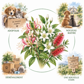 Présentation de l'élixir floral "Renouveau" pour chien et chat - Élixirs de Fleurs